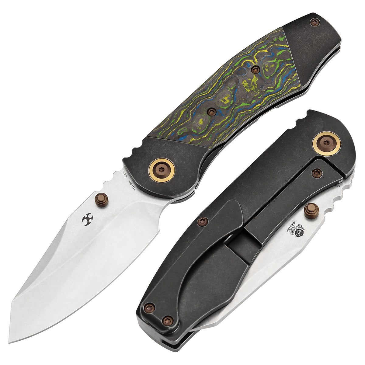 Kansept Caveman K1110B1 front view – 3.57" stonewashed CPM 20CV tanto folding knife