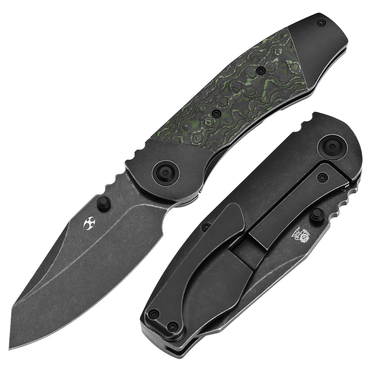 Kansept Caveman K1110B2 front view – 3.57" blackwash CPM 20CV tanto folding knife