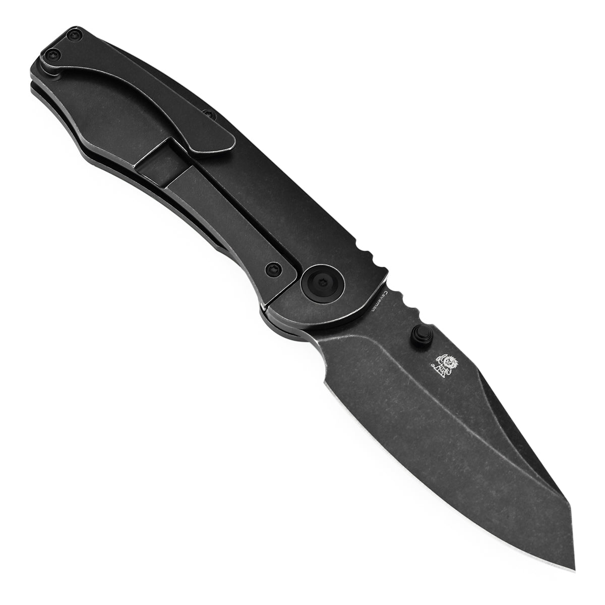 Kansept Caveman K1110B2 open position showing CPM 20CV tanto blade