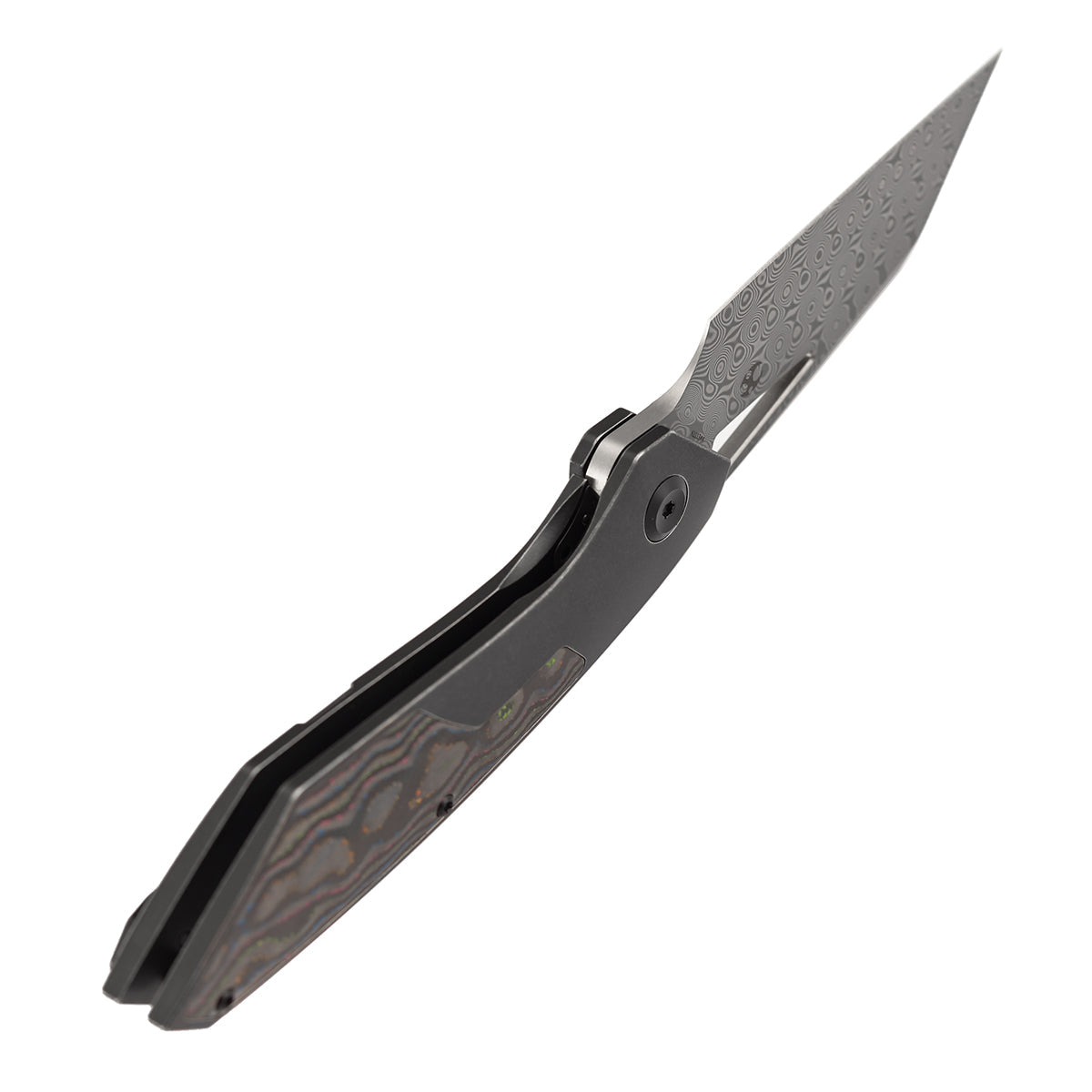 Kansept Strip K1113A4 blade detail – Acid Etched Damascus Wharncliffe