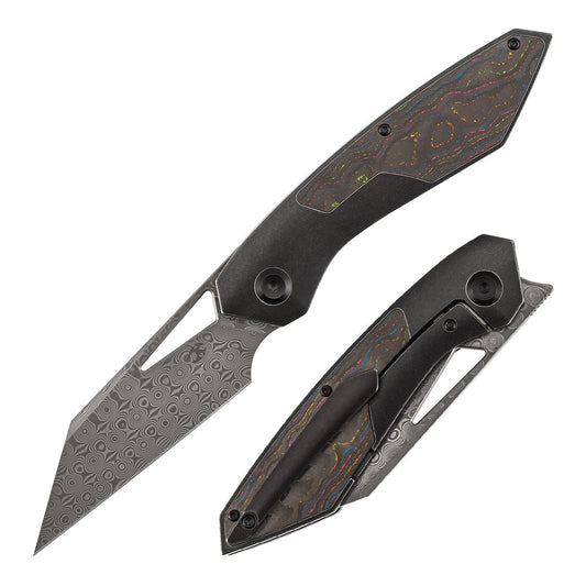 Kansept Strip K1113A4 front view – 3.4" Damascus Wharncliffe folding knife