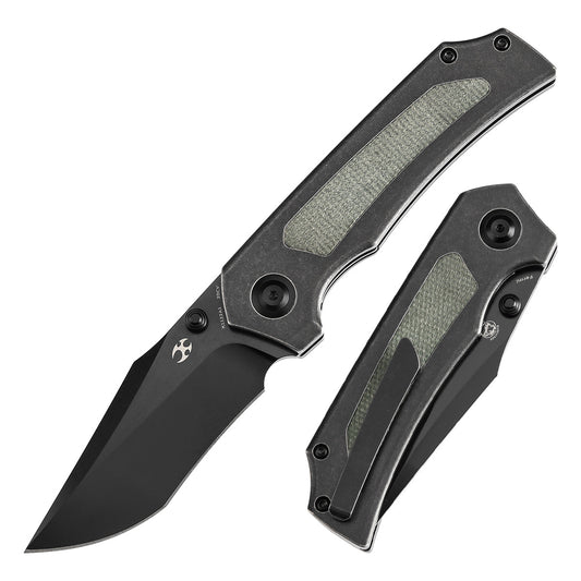 Kansept Fermi K1122A1 front view – 3.11" blackwash CPM 20CV recurved clip point folding knife