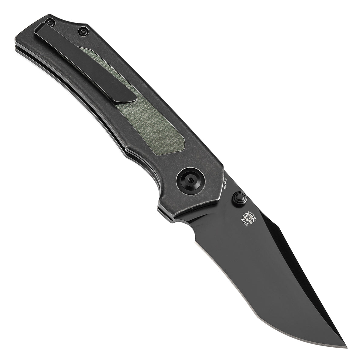 Kansept Fermi K1122A1 open position showing CPM 20CV recurved clip point blade