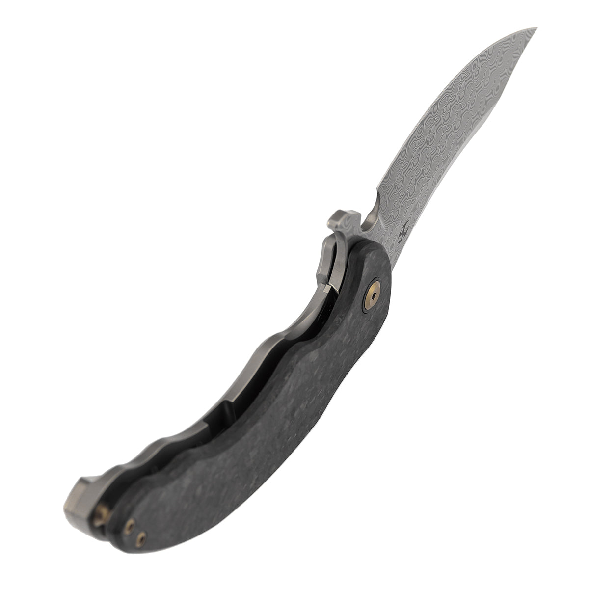 Kansept Gilgamesh K1128A3 blade detail – Damascus trailing point