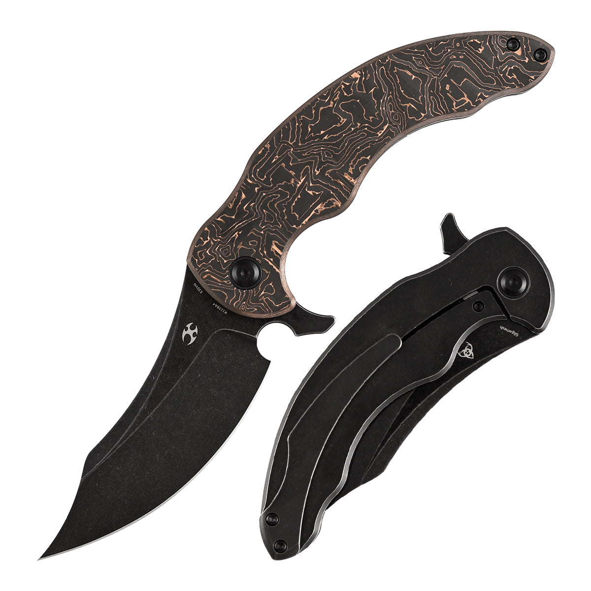 Kansept Gilgamesh K1128A4 front view – 3.75" satin CPM S35VN trailing point folding knife