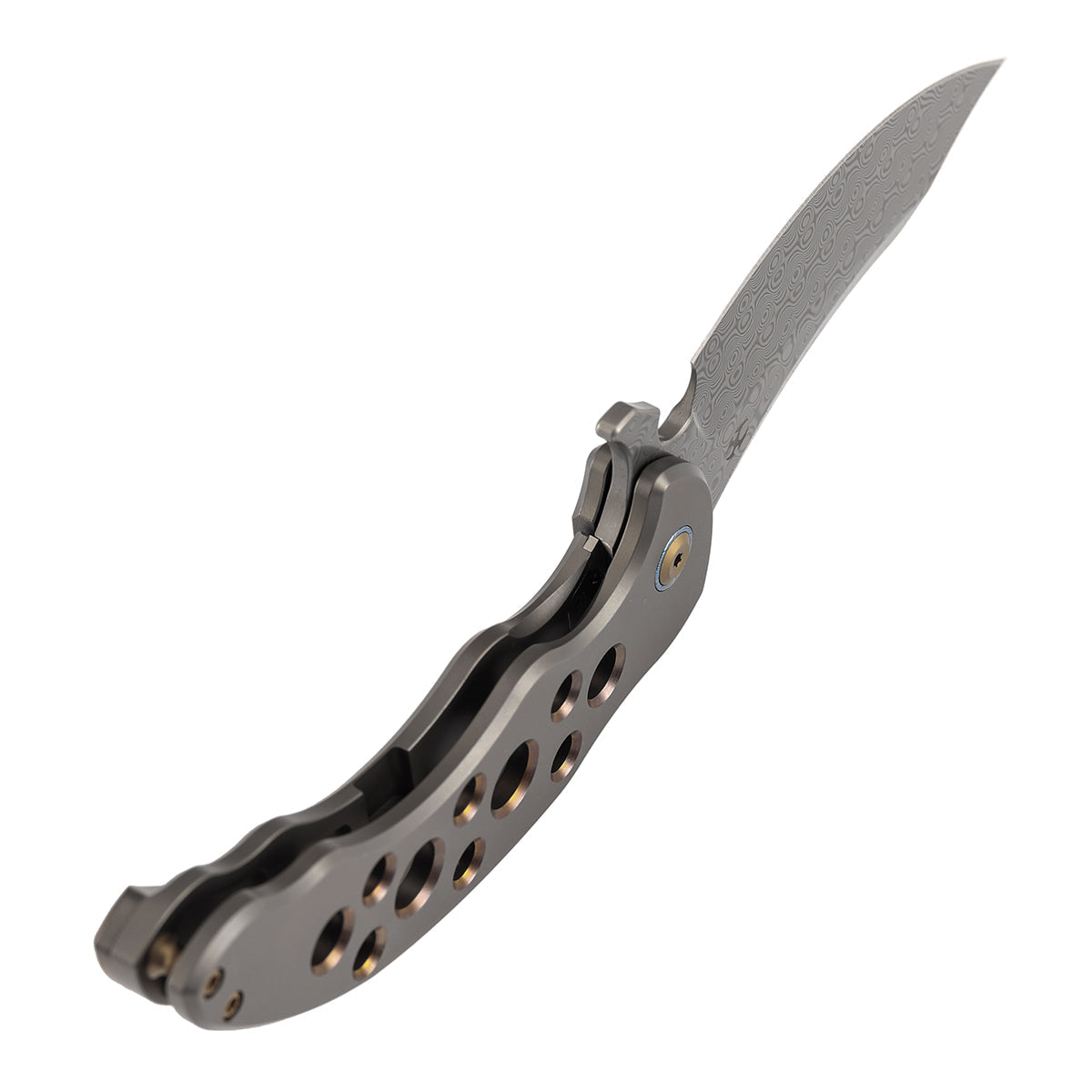 Kansept Gilgamesh K1128A5 blade detail – Damascus trailing point