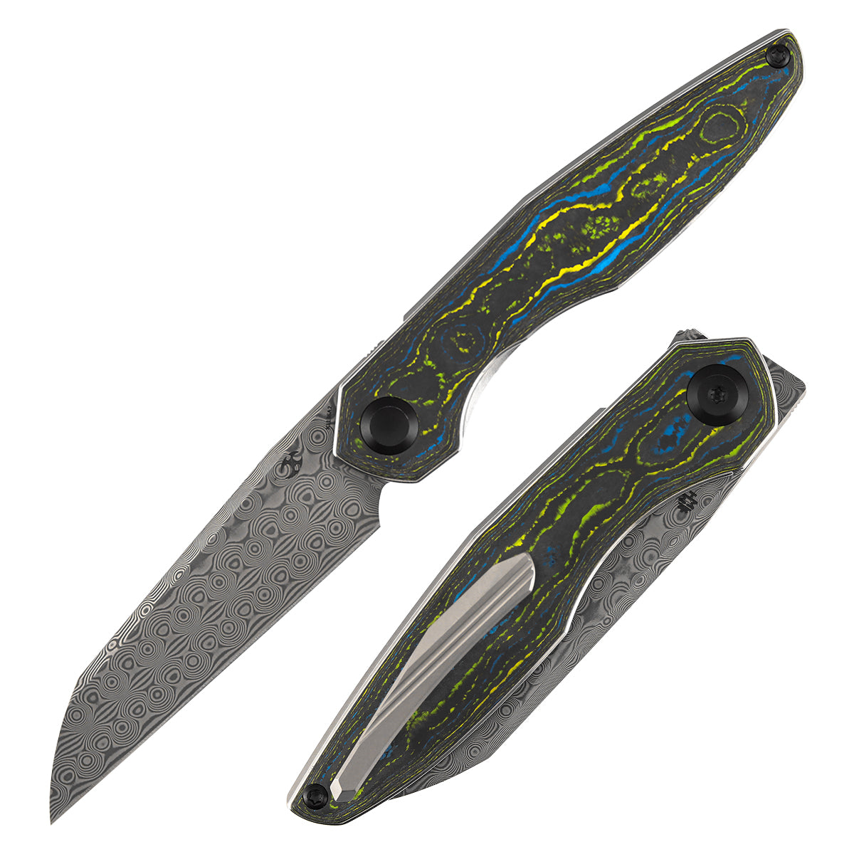Kansept Halide K1136A2 front view – 3.2" Damascus reverse tanto folding knife