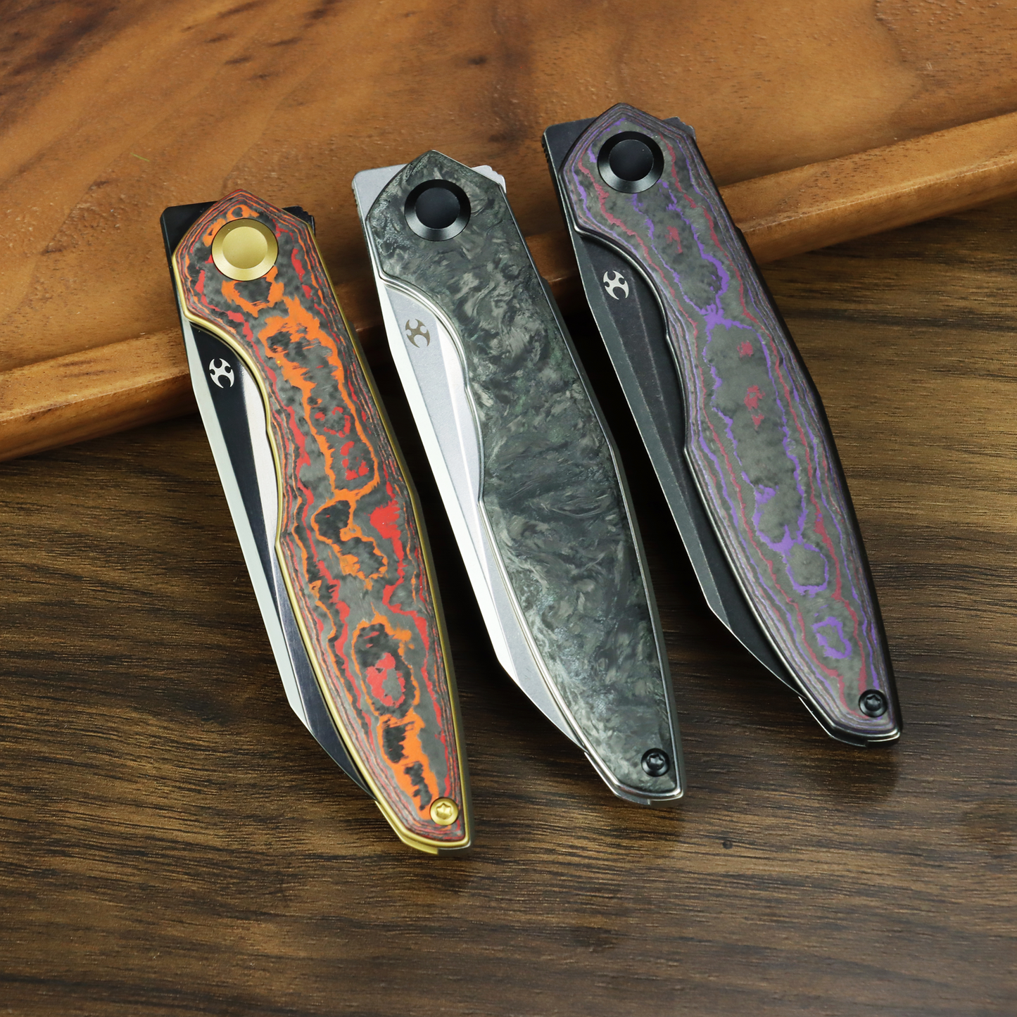Kansept Halide K1136A4 open position showing DLC CPM S35VN reverse tanto blade