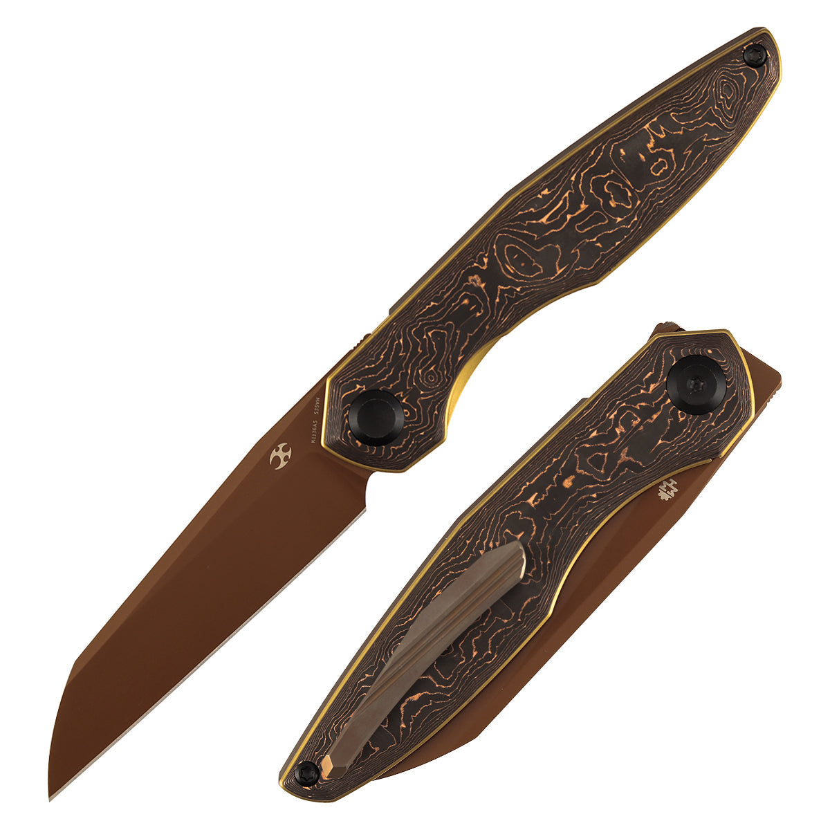 Kansept Halide K1136A5 front view – 3.2" rose gold coated CPM S35VN reverse tanto folding knife