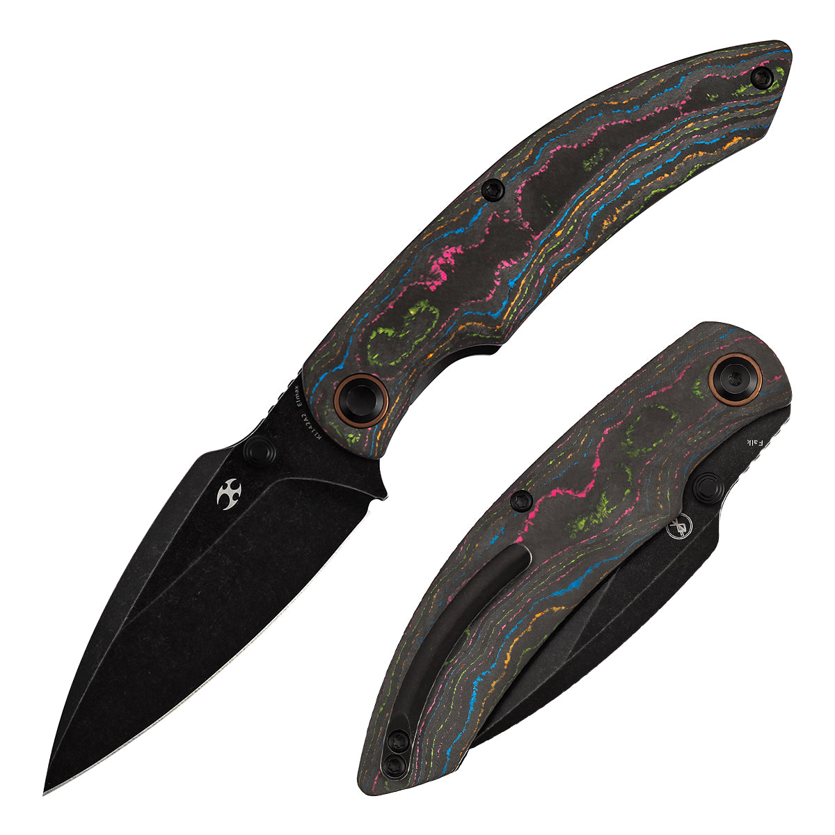 Kansept Falk K1142A2 front view – 3.31" Blackwash Elmax Drop Point folding knife