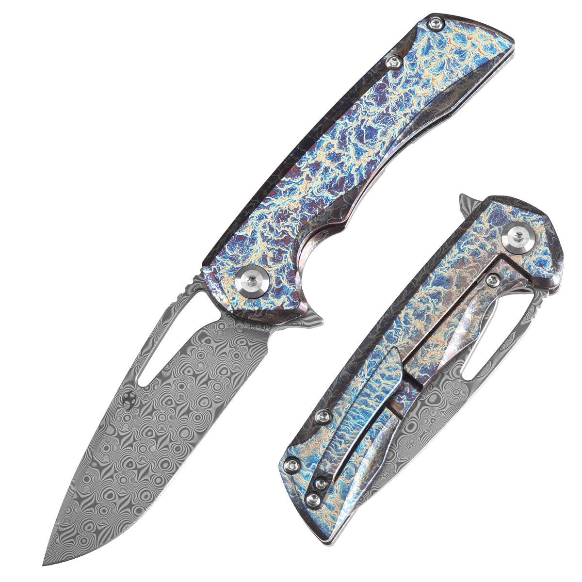 Kansept Mini Kryo K2001S2 front view – 2.9" Damascus drop point folding knife