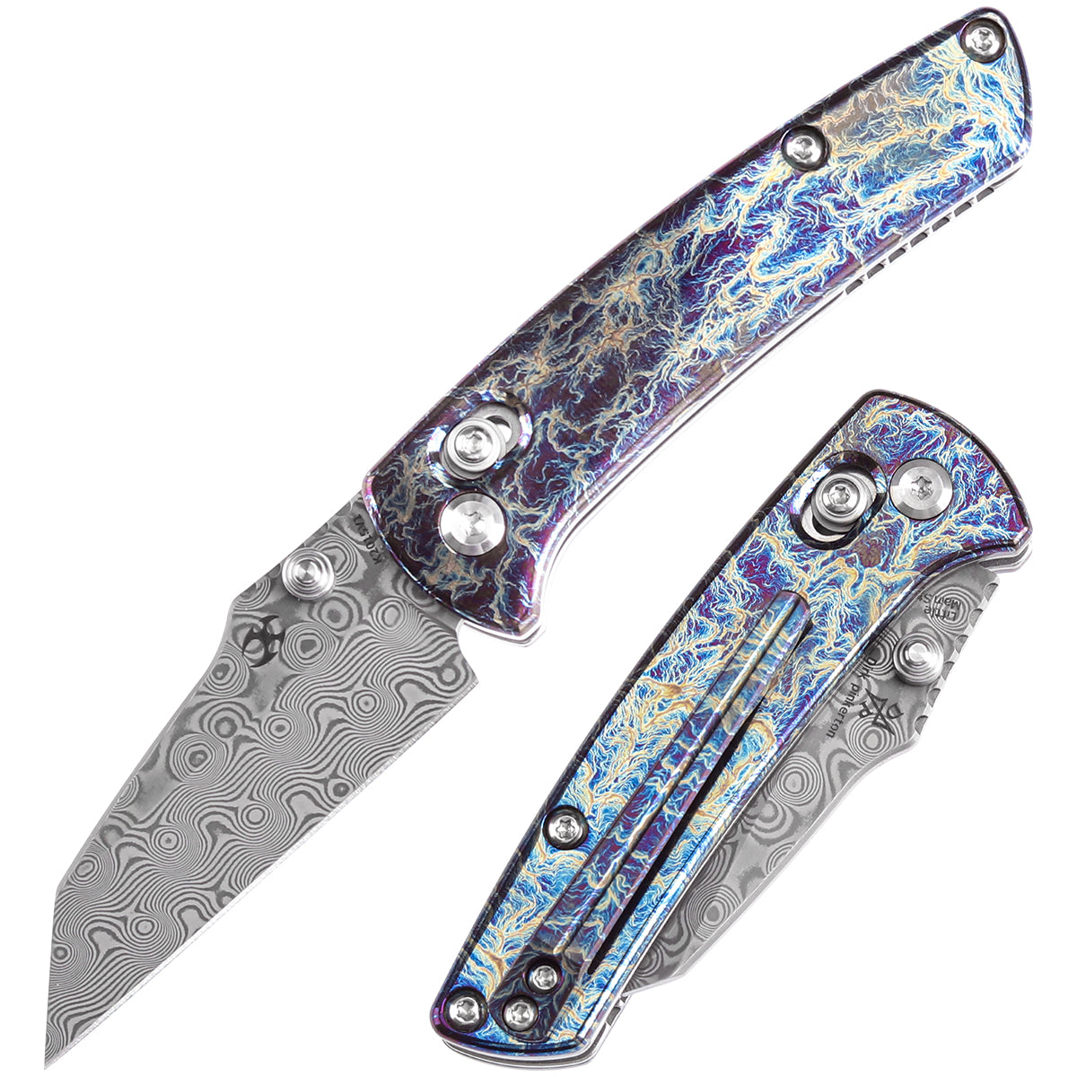 Kansept Little Main Street K2015V1 front view – 2.26" Damascus drop point folding knife