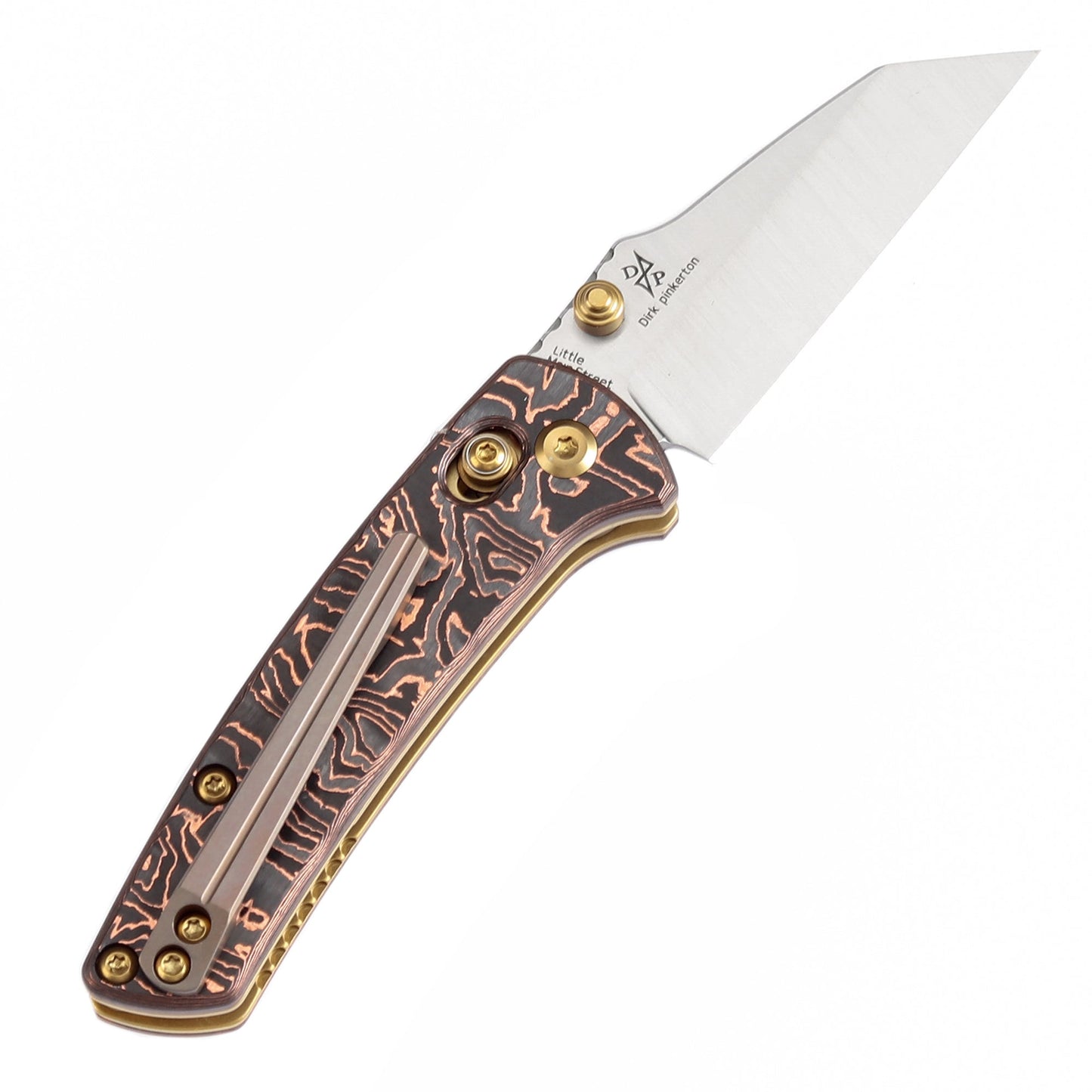 Kansept Little Main Street K2015V2 open position showing CPM-S35VN drop point blade