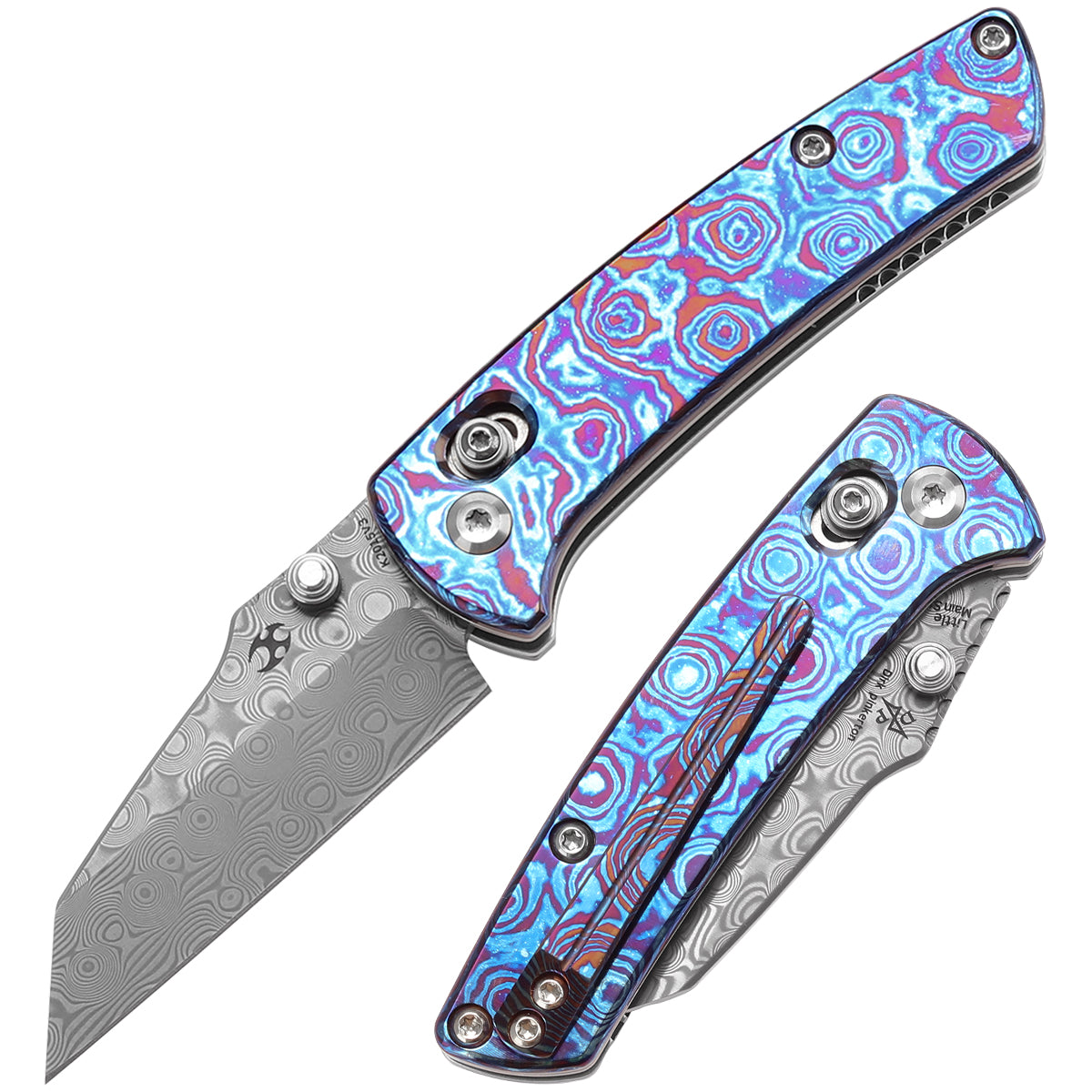 Kansept Little Main Street K2015V3 front view – 2.26" Damascus drop point folding knife