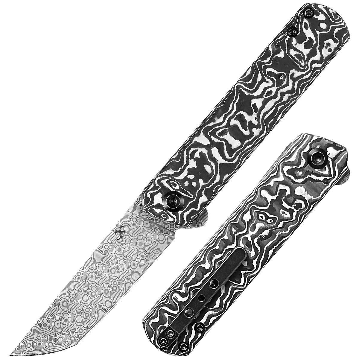 Kansept Foosa K2020T1 front view – 3.06" Damascus tanto slip joint folding knife