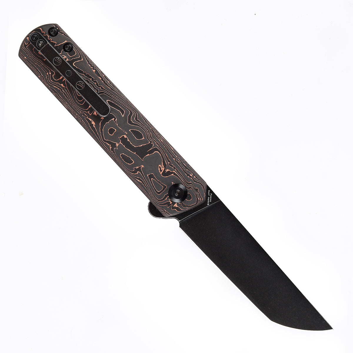 Kansept Foosa K2020T3 open position showing CPM-S35VN tanto blade