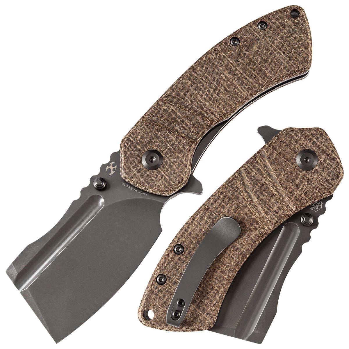 Kansept M+ Korvid K2030C4U front view – 3.07" gray anodized stonewashed CPM S35VN cleaver folding knife