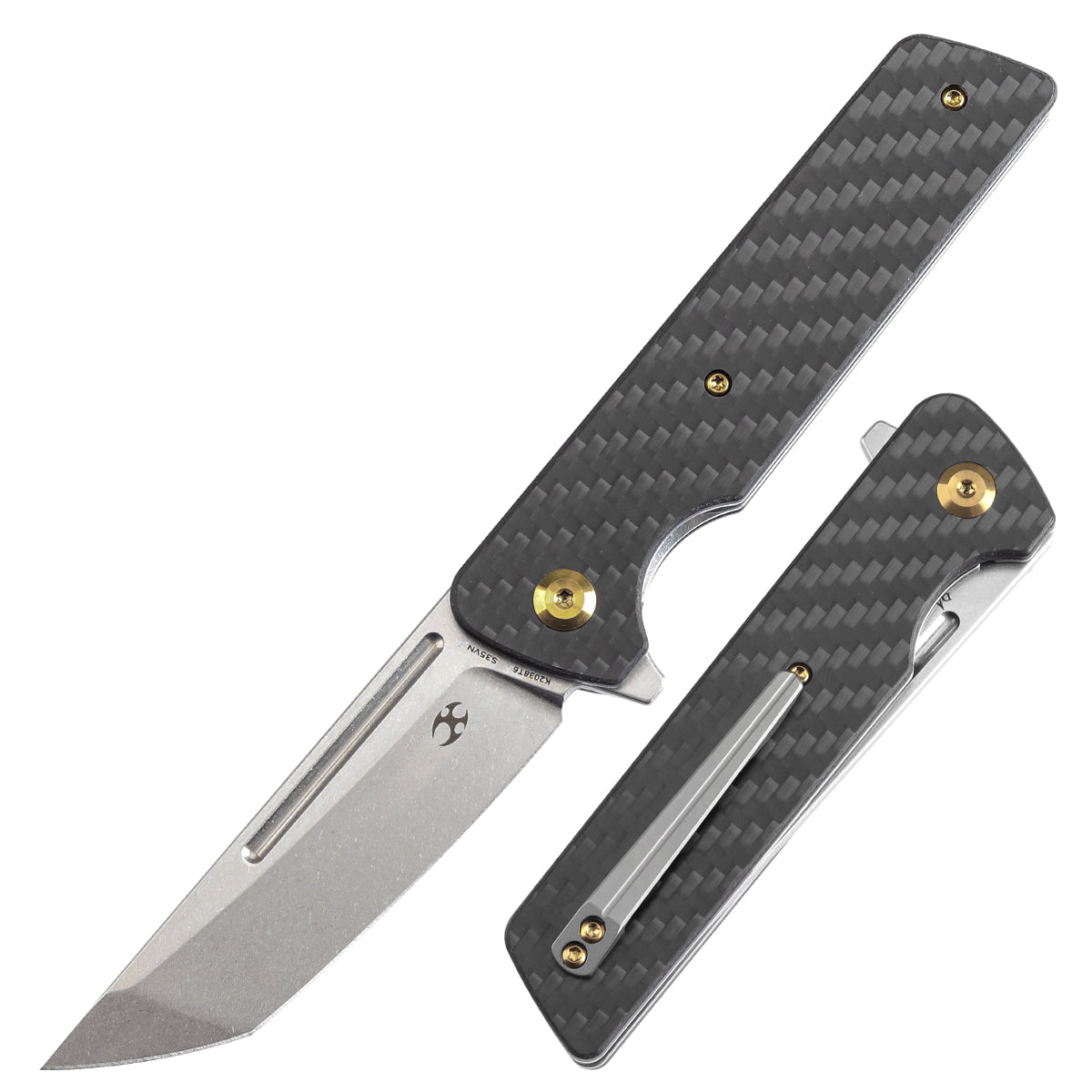 Kansept Anomaly K2038T6 front view – 3.14" stonewashed CPM S35VN tanto folding knife