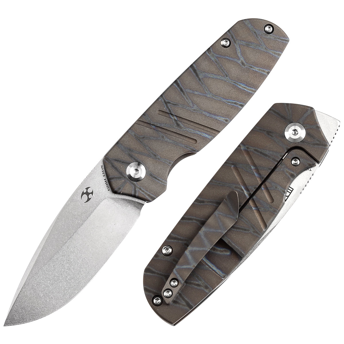 Kansept Turaco K2049A4 front view – 2.85" stonewashed CPM-S35VN drop point folding knife