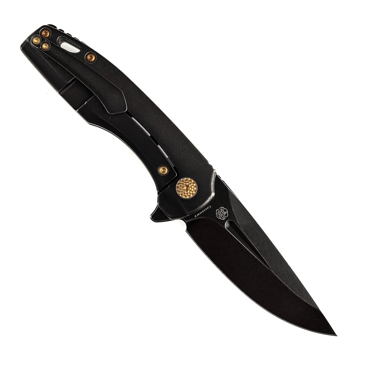 Kansept Cassowary K2065A1 open position showing CPM S35VN clip point blade