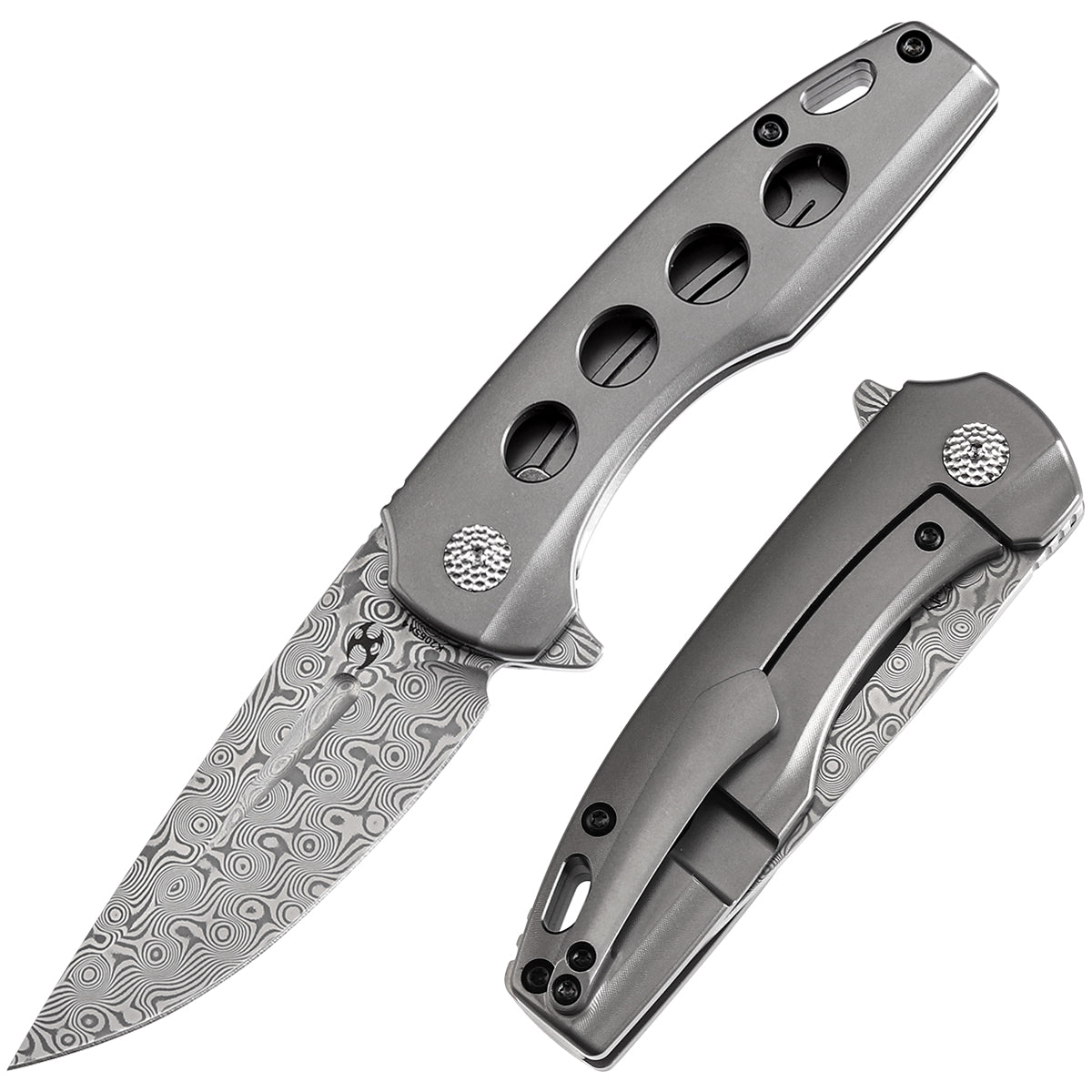 Kansept Cassowary K2065A4 front view – 2.9" Damascus clip point folding knife