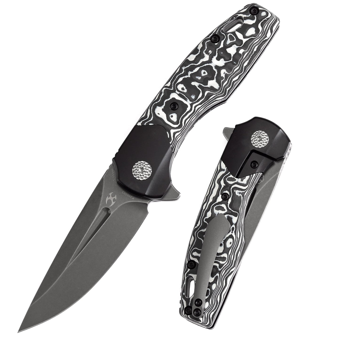 Kansept Cassowary K2065B2 front view – 2.9" grey TiCn CPM S35VN clip point folding knife