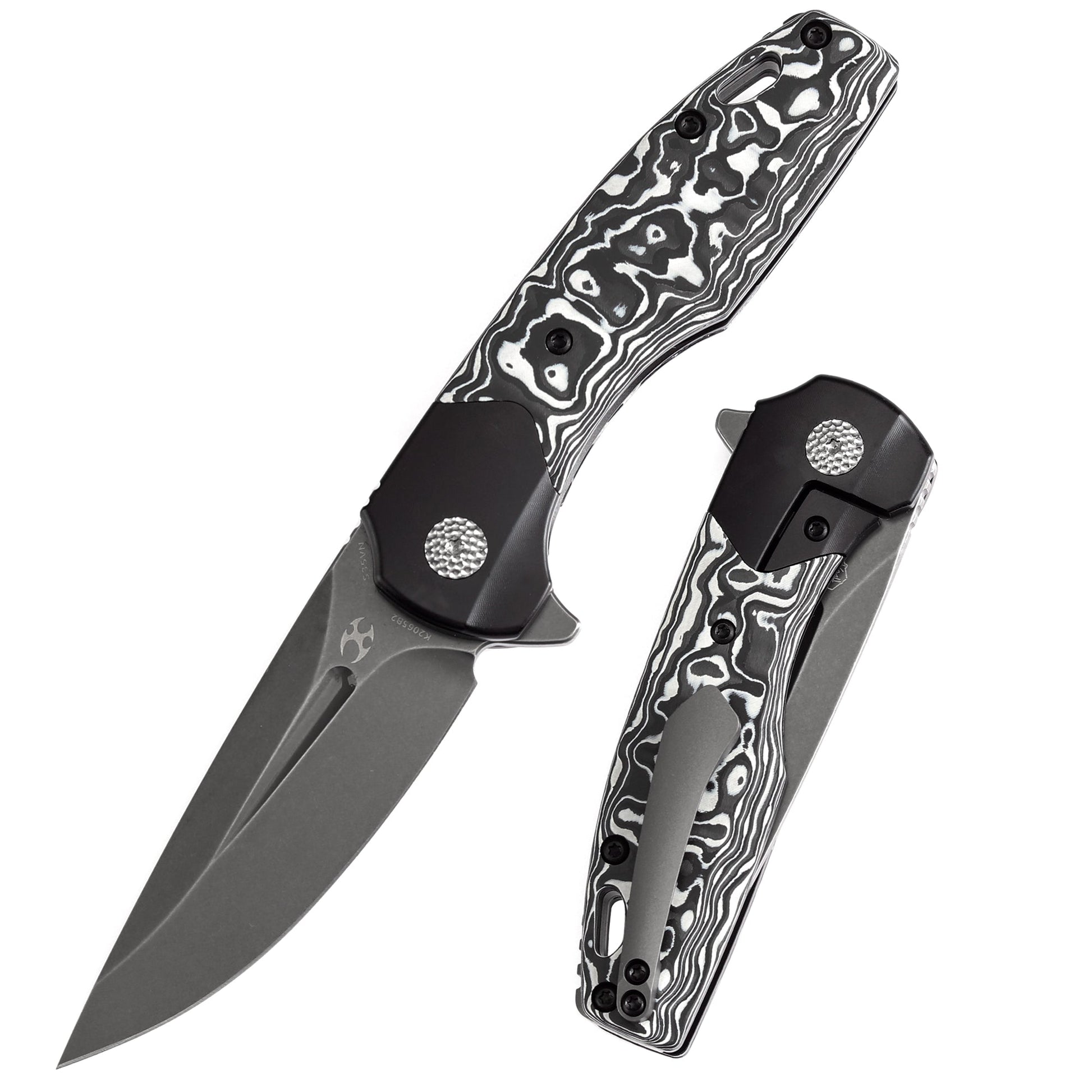 Kansept Cassowary K2065B2 front view – 2.9" grey TiCn CPM S35VN clip point folding knife
