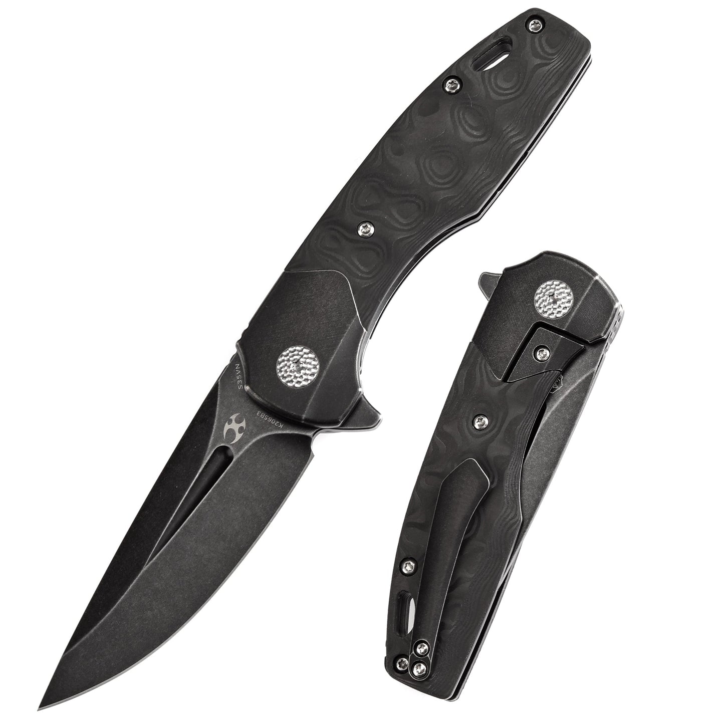 Kansept Cassowary K2065B3 front view – 2.9" black stonewashed CPM S35VN clip point folding knife