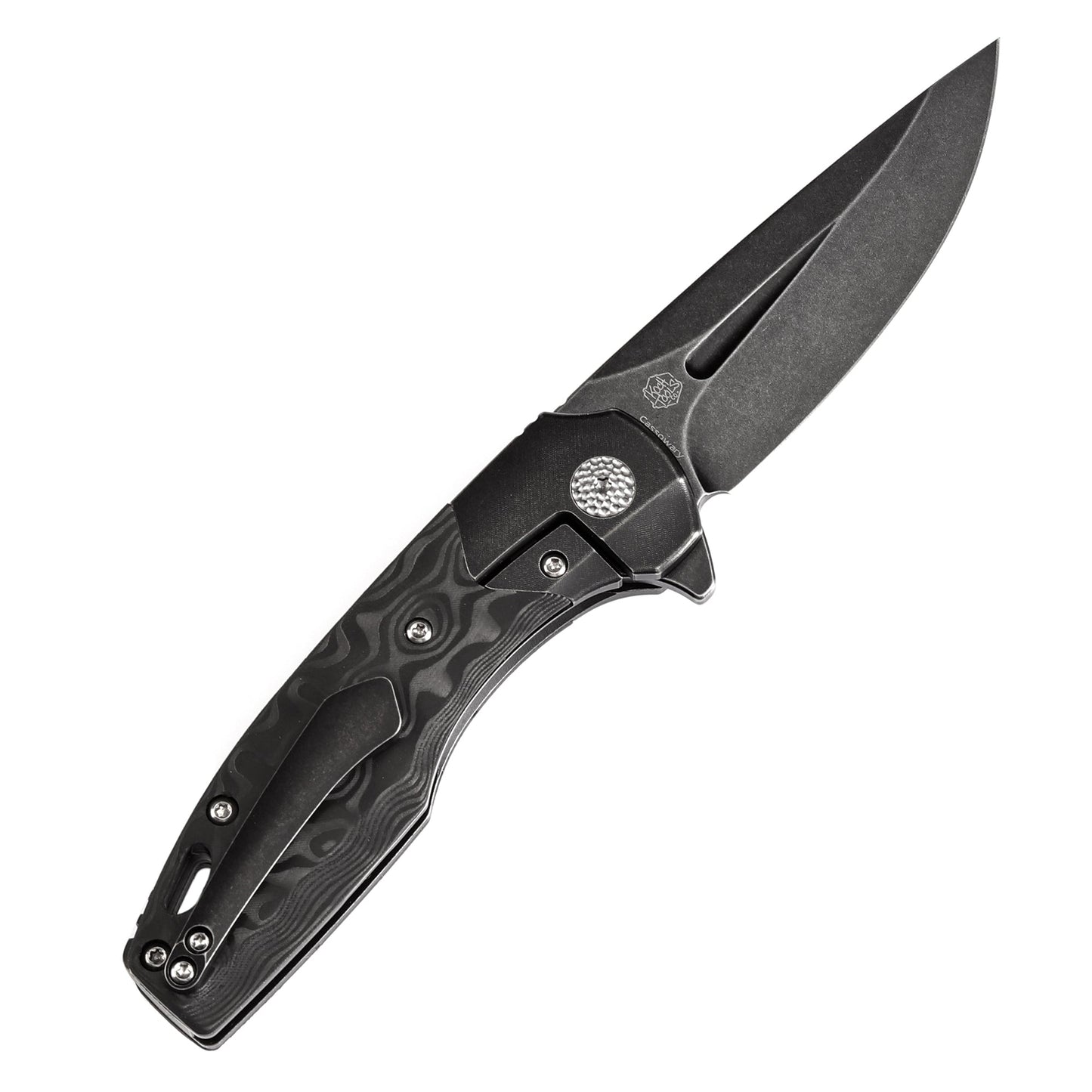 Kansept Cassowary K2065B3 open position showing CPM S35VN clip point blade