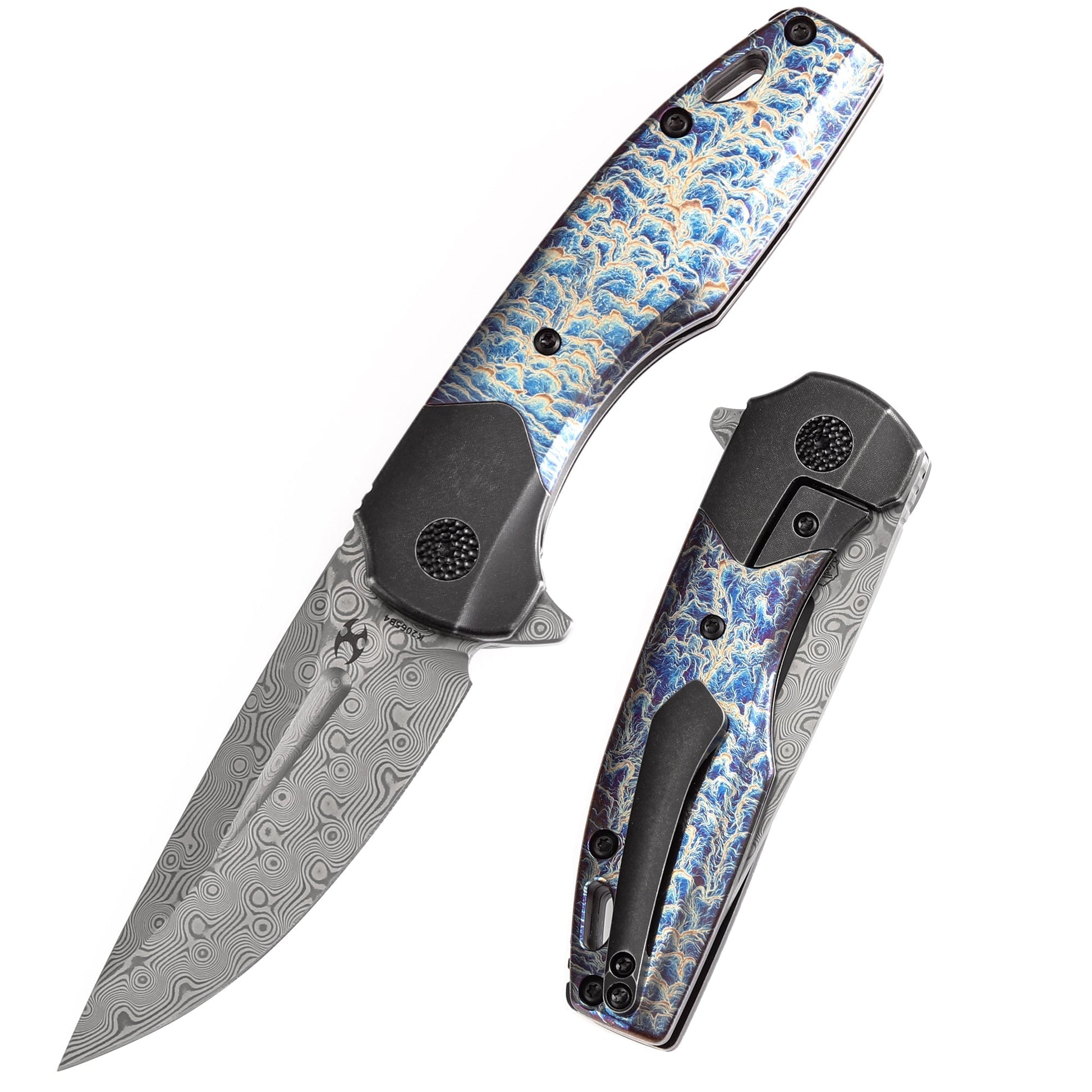 Kansept Cassowary K2065B4 front view – 2.9" Damascus clip point folding knife