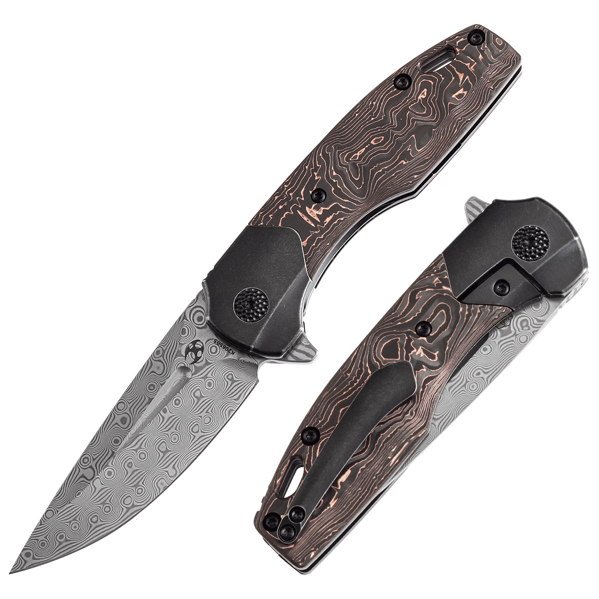 Kansept Cassowary K2065B5 front view - 2.9" Damascus clip point folding knife
