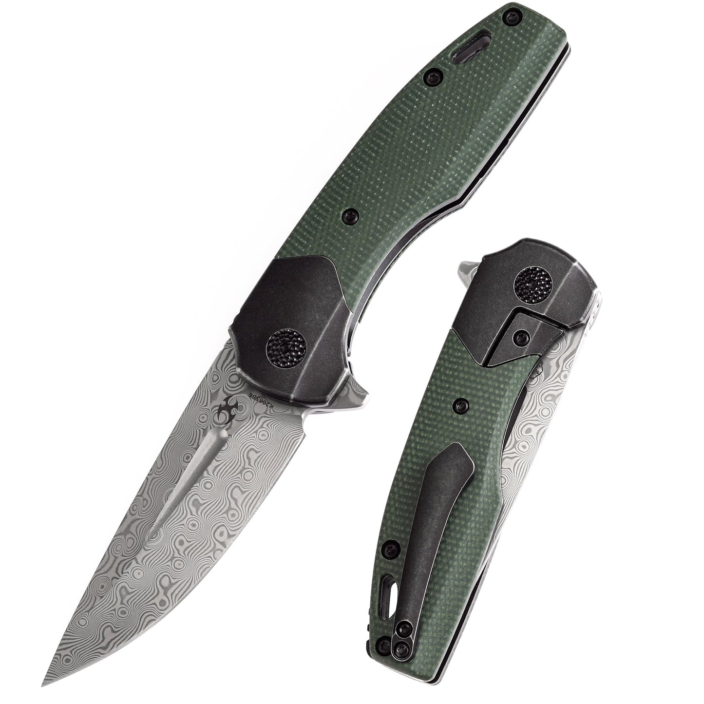 Kansept Cassowary K2065B6 front view - 2.9" Damascus clip point folding knife
