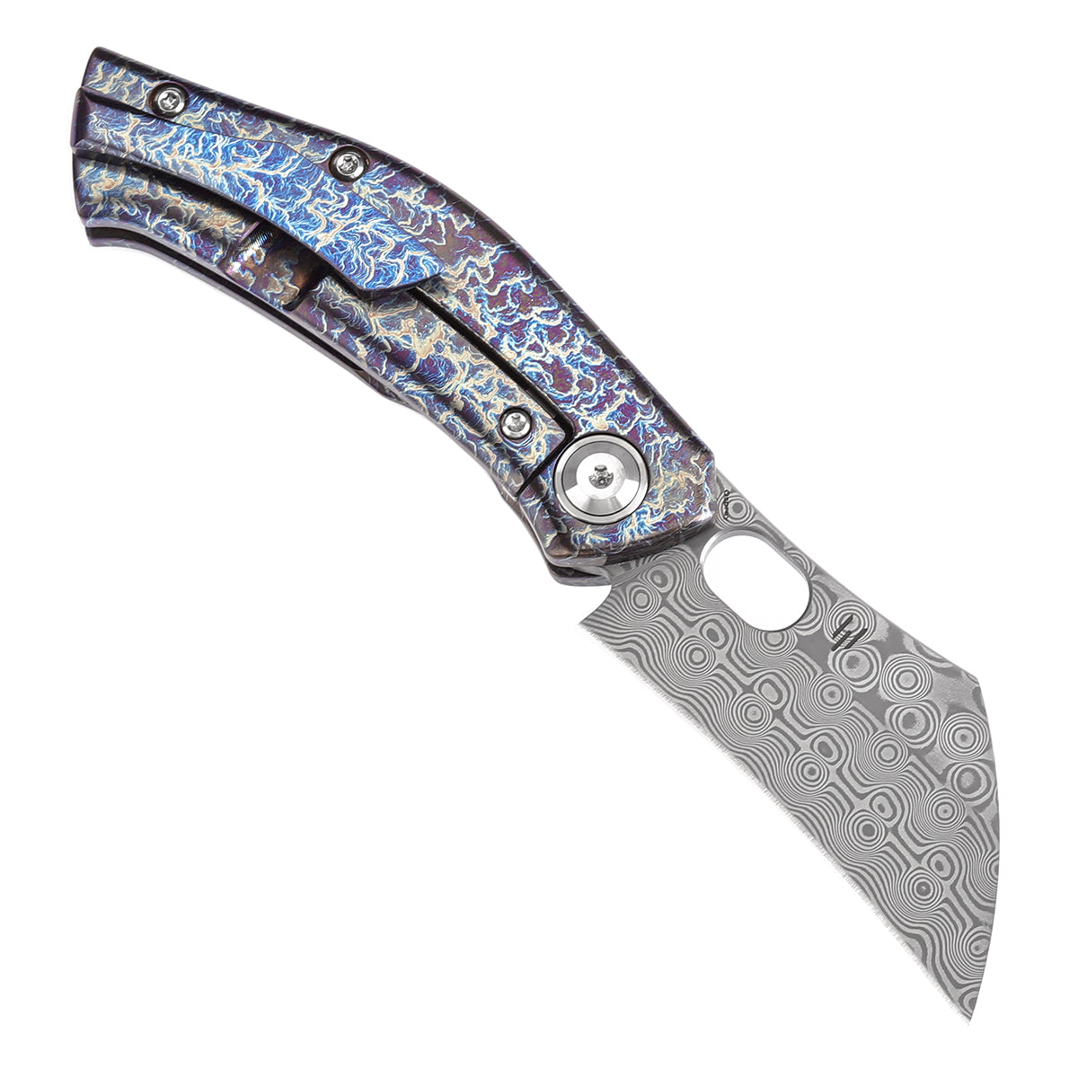 Kansept Osprey K2087A2 open position showing Damascus Wharncliffe blade