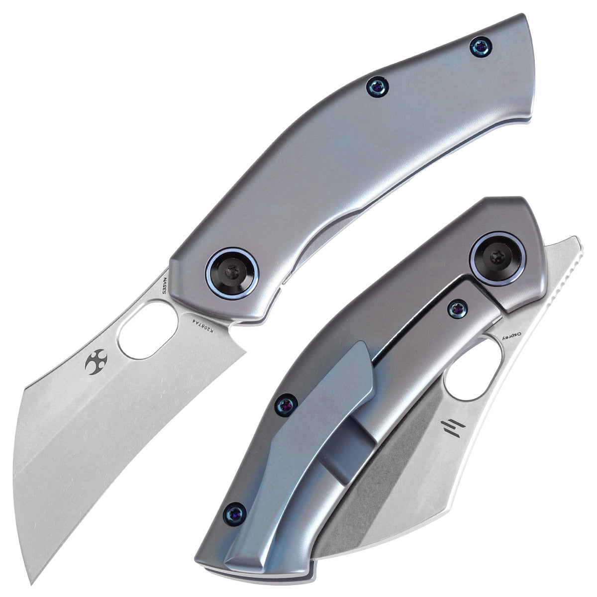 Kansept Osprey K2087A4 front view - 2.22" stonewashed CPM-S35VN Wharncliffe folding knife