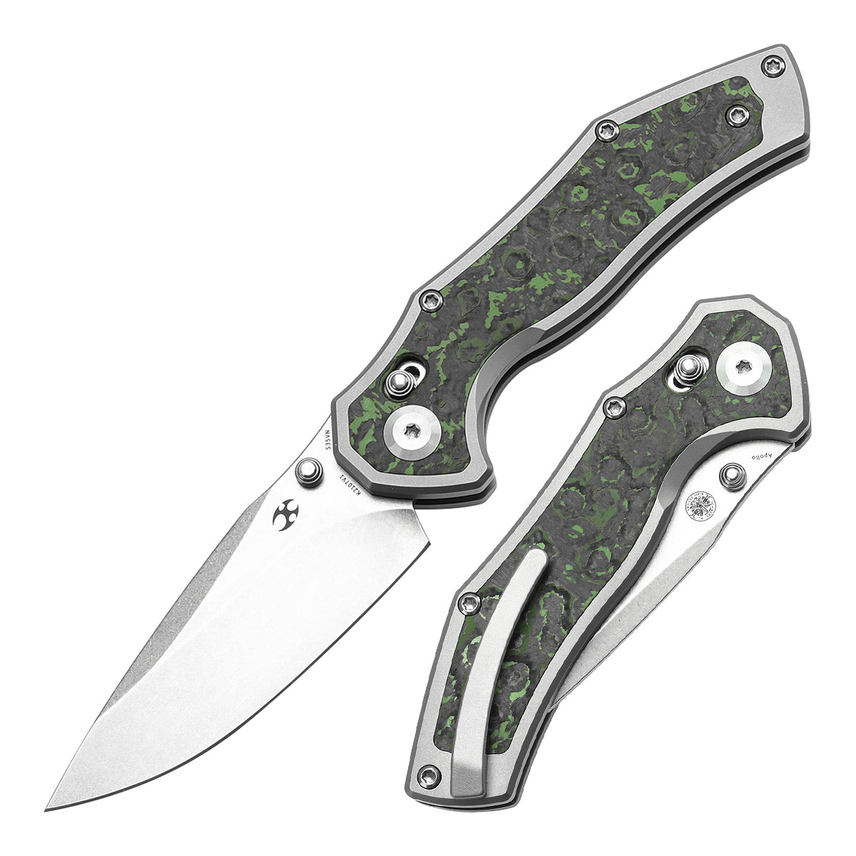 Kansept Apollo K2107V1 front view – 3.11" stonewashed CPM S35VN drop point folding knife