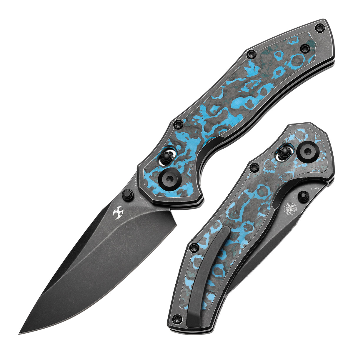 Kansept Apollo K2107V2 front view – 3.11" blackwash CPM S35VN drop point folding knife