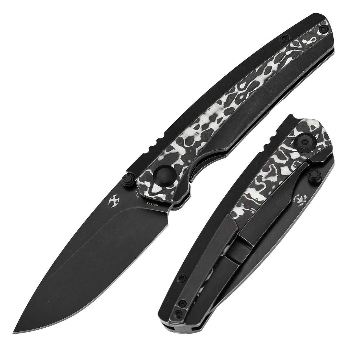 Kansept Raven K2109A1 front view – 3.13" blackwash CPM 20CV drop point folding knife