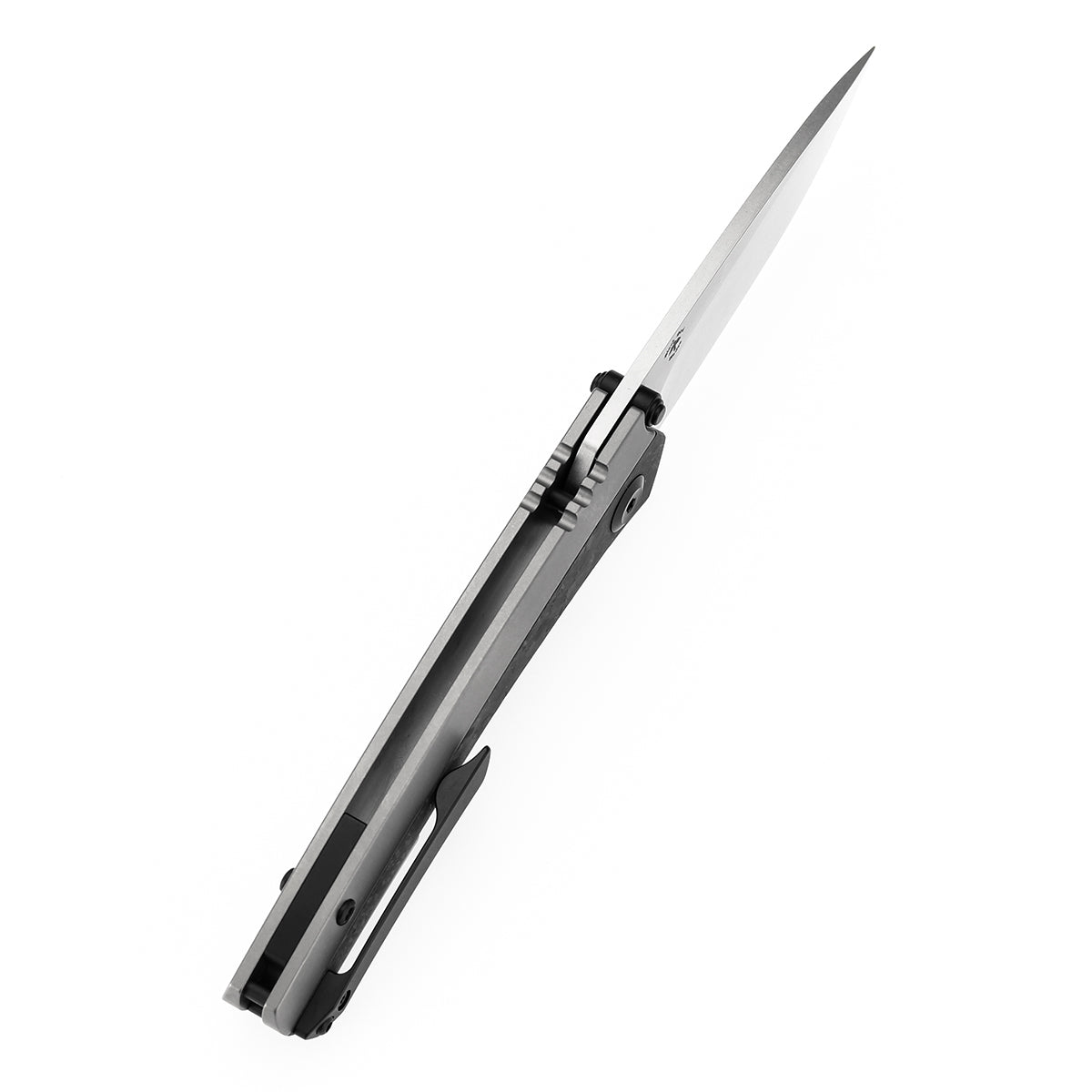 Kansept Raven K2109A2 bead blasted titanium and shred carbon fiber handle scales