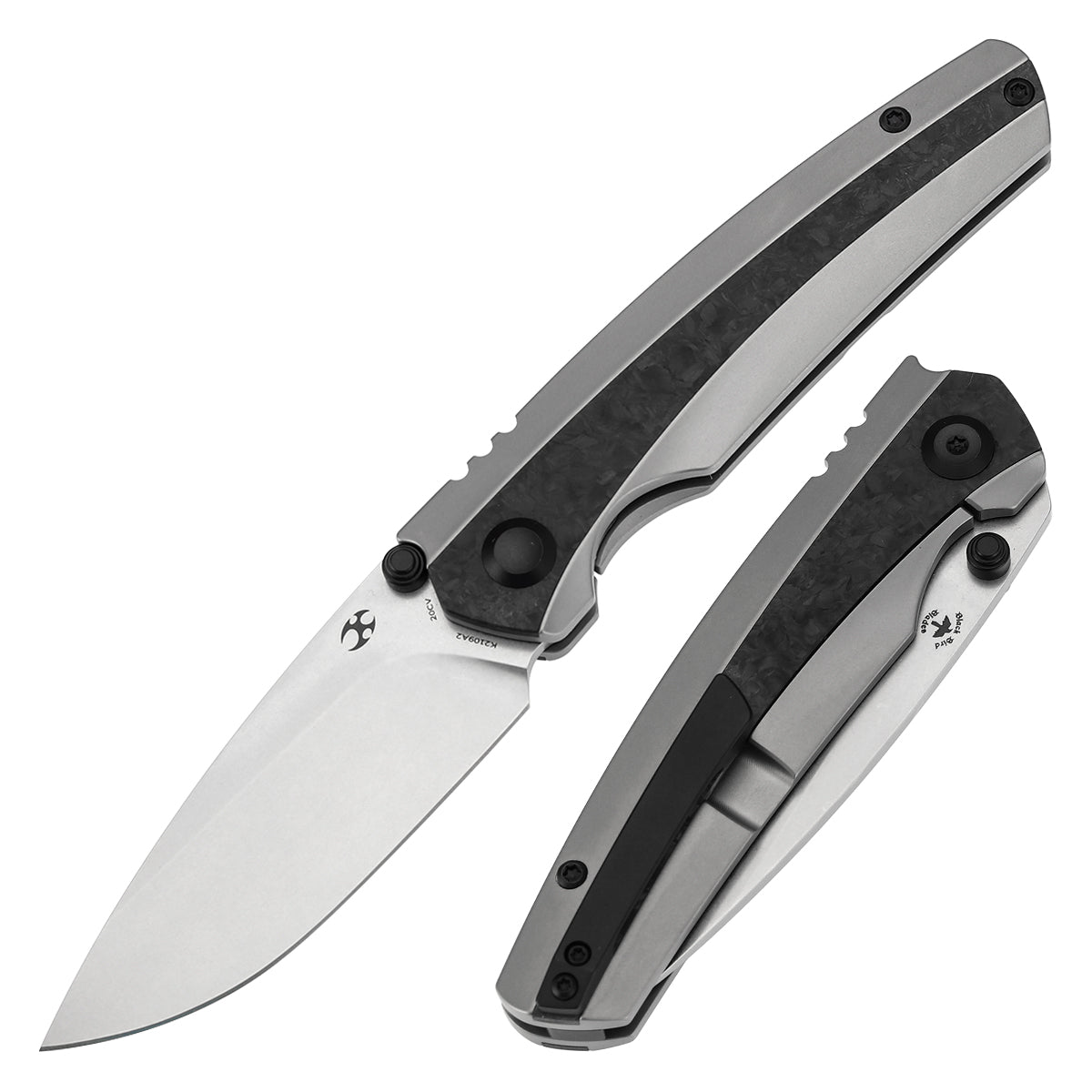 Kansept Raven K2109A2 front view – 3.13" stonewashed CPM 20CV drop point folding knife