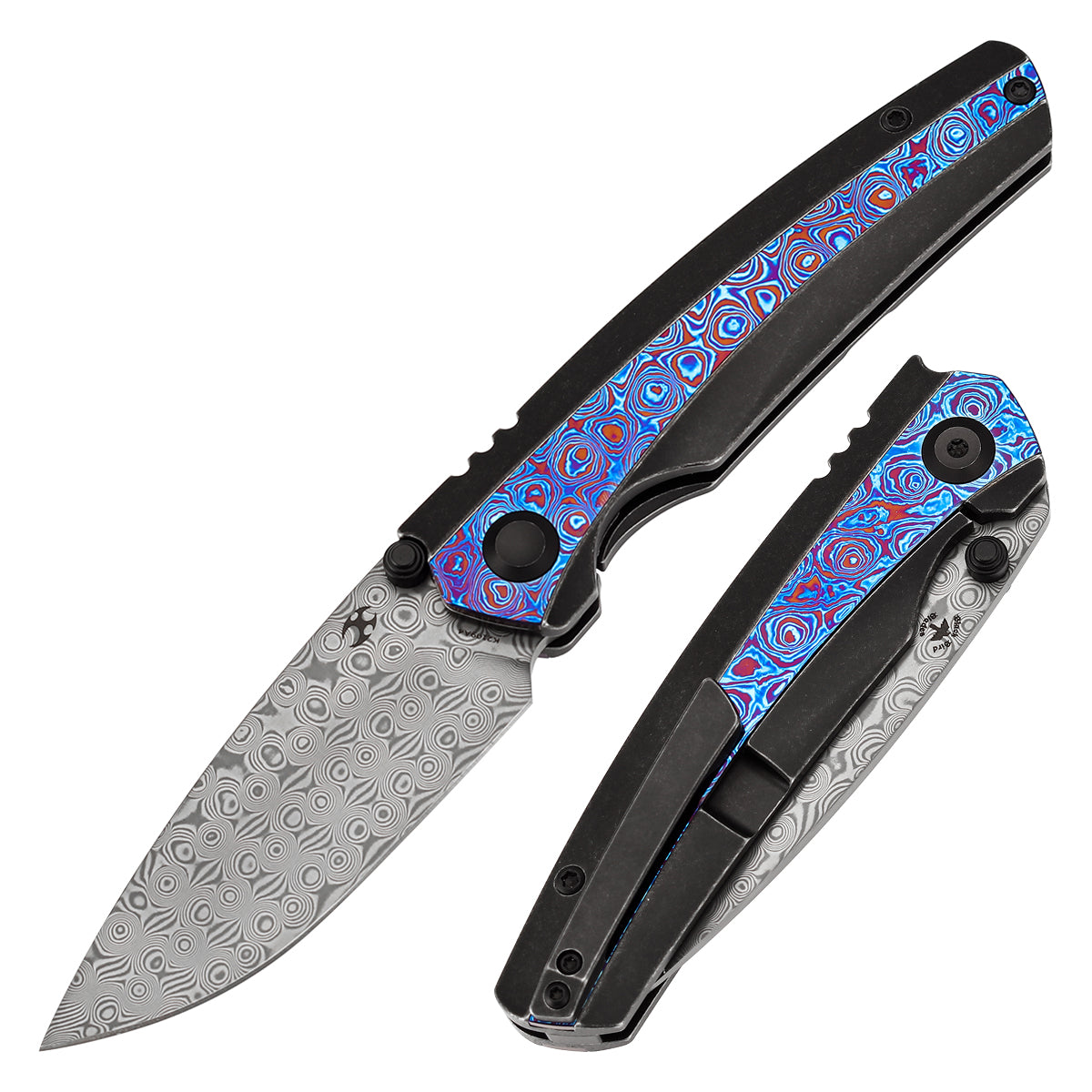 Kansept Raven K2109A4 front view – 3.13" Damascus drop point folding knife