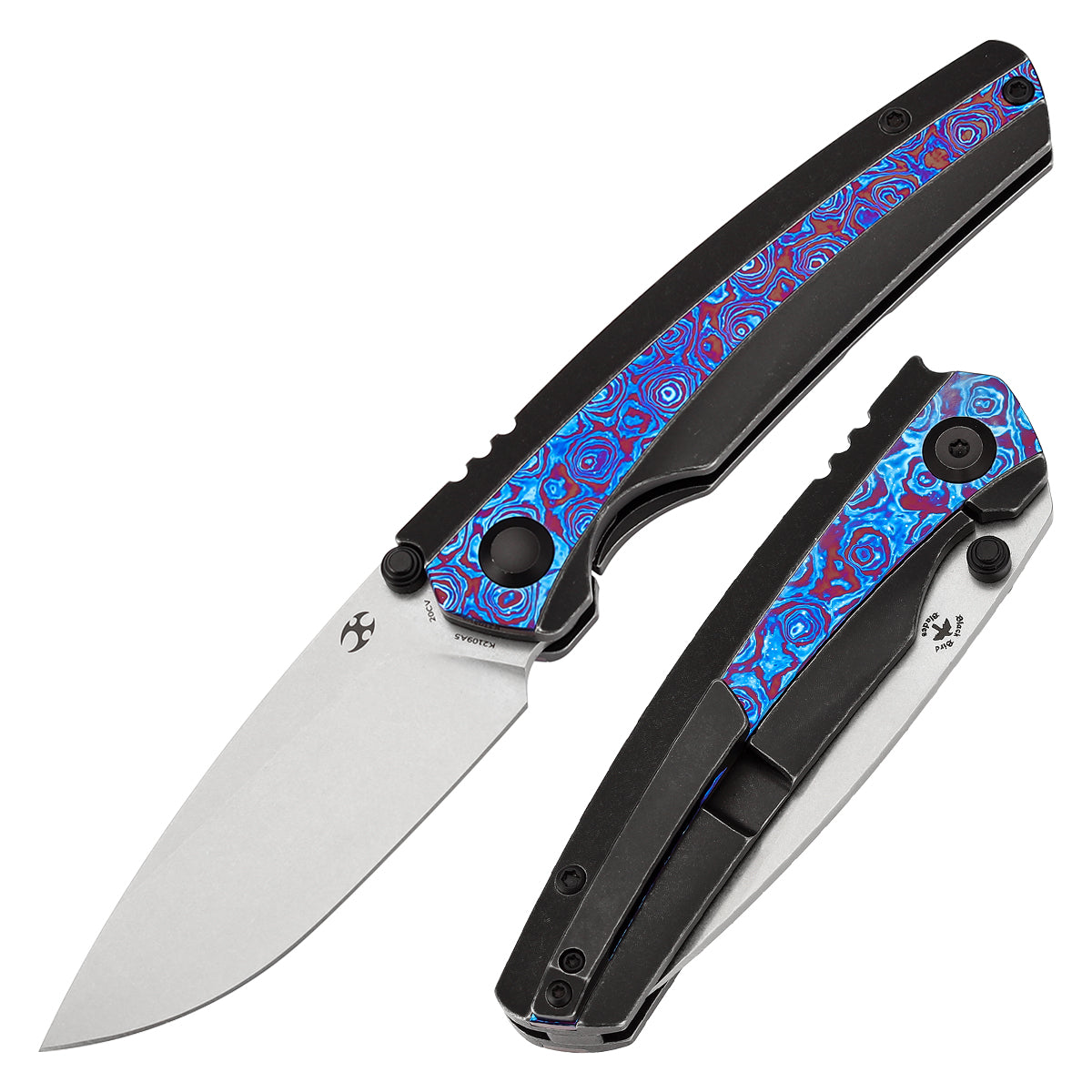 Kansept Raven K2109A5 front view – 3.13" blackwash CPM 20CV drop point folding knife