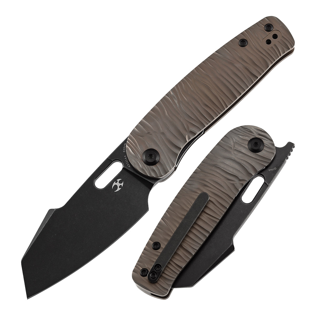 Kansept Orlok K2111A4 open position showing CPM S35VN drop point blade