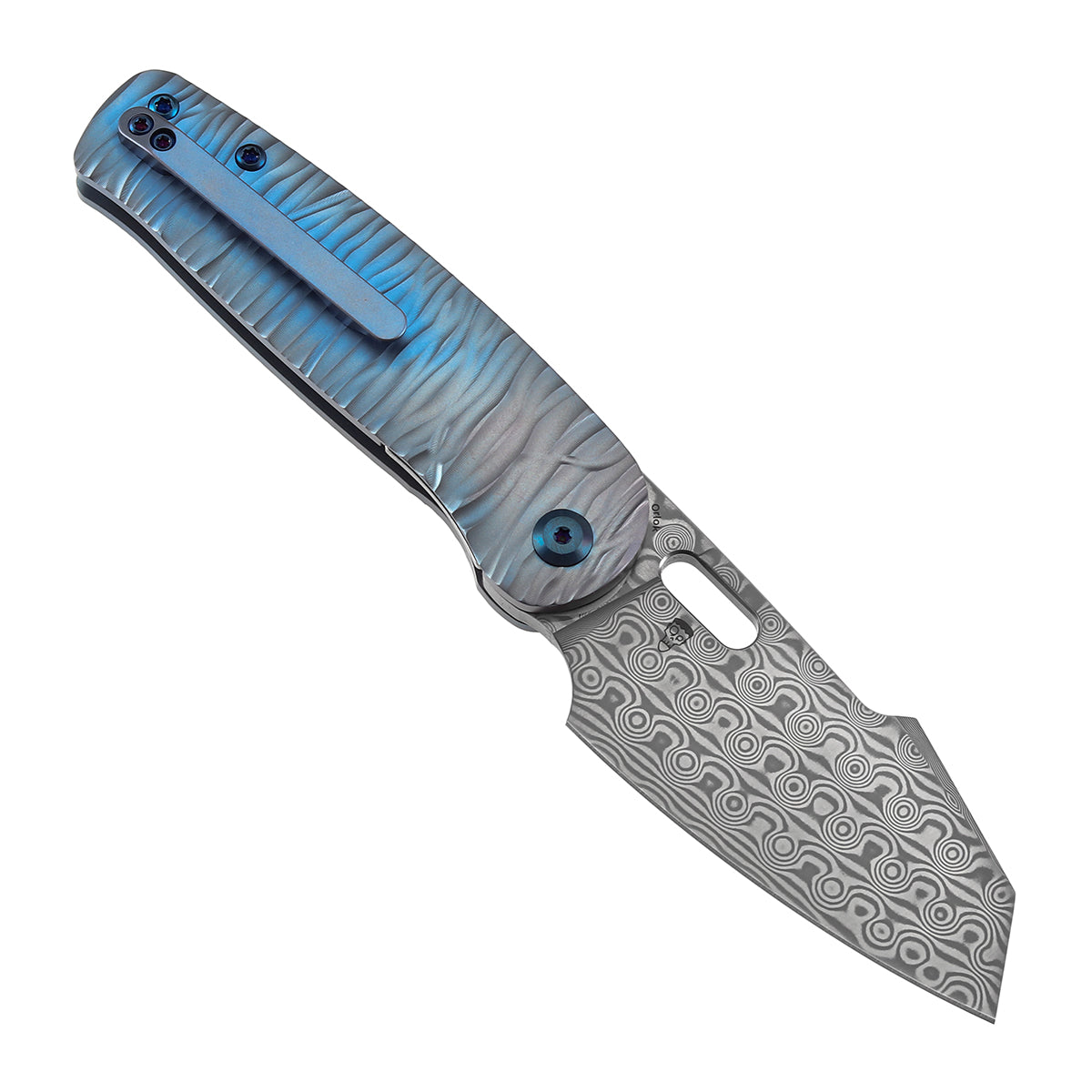 Kansept Orlok K2111A5 blue anodized titanium micro rock texture handle scales