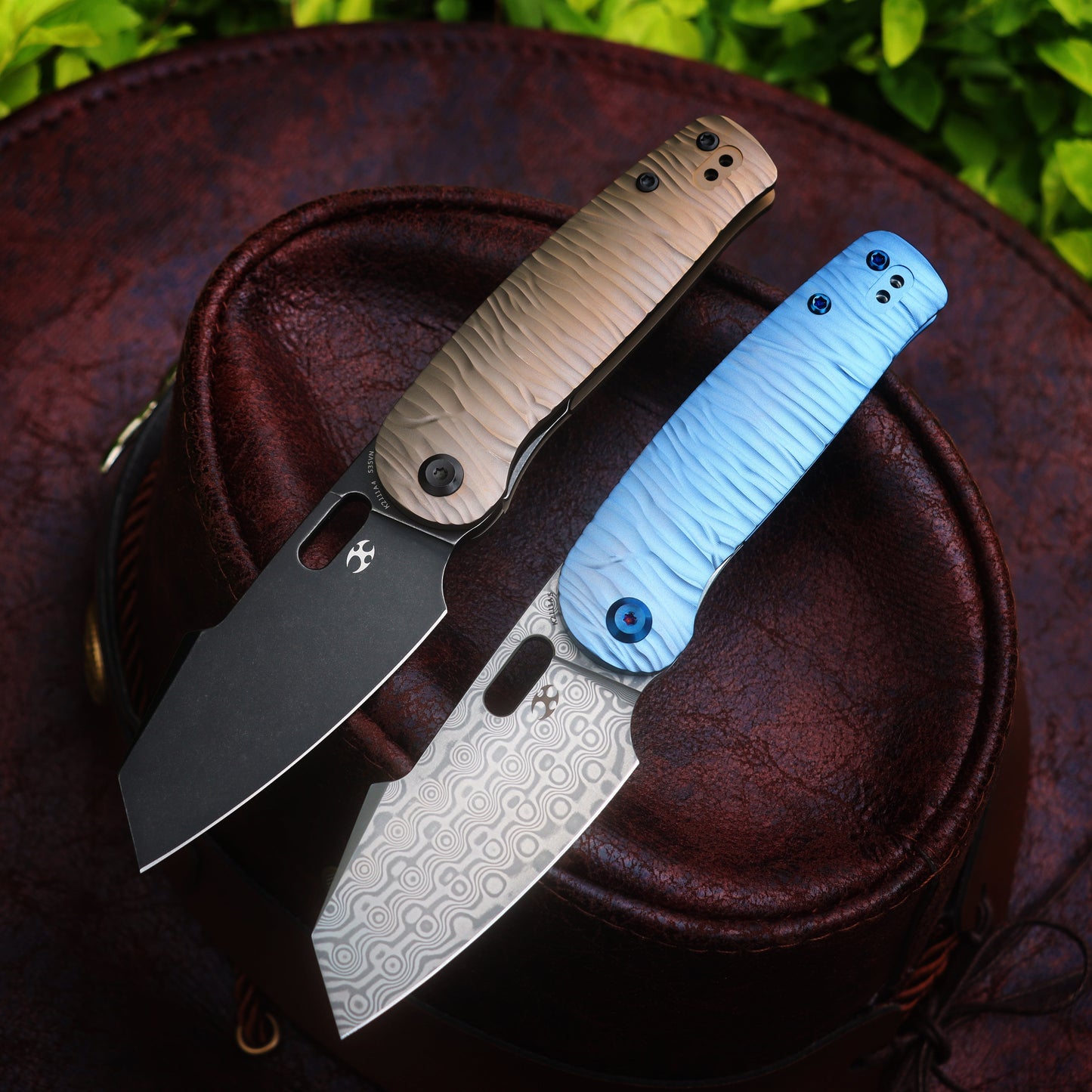 Kansept Orlok K2111A5 front view – 3.03" Damascus reverse tanto folding knife
