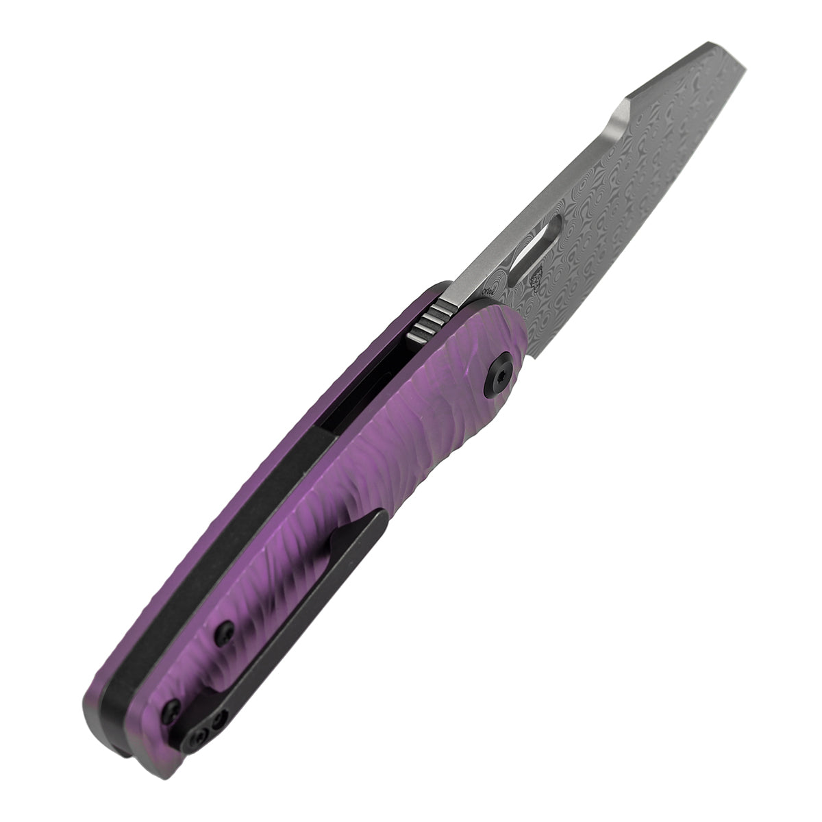 Kansept Orlok K2111A6 purple anodized titanium micro rock texture handle scales
