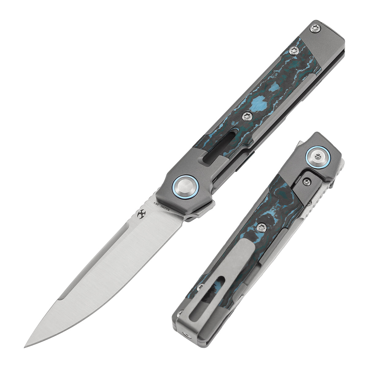 Kansept Knives Kitpu K2123A2 front view – 2.9" satin CPM 20CV drop point folding knife
