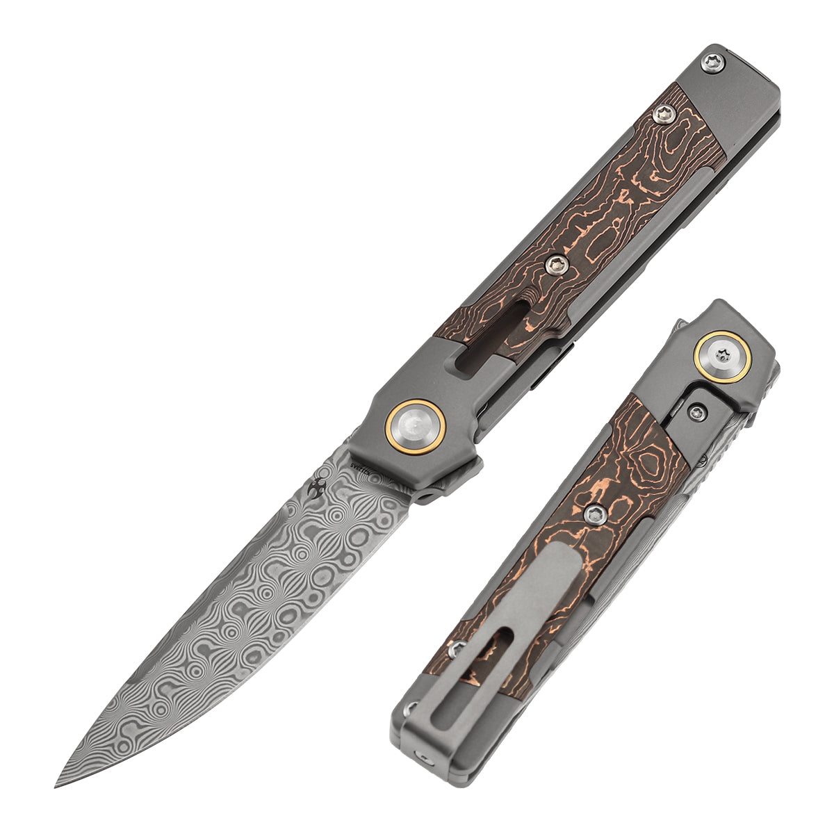 Kansept Kitpu K2123A5 front view – 2.9" Damascus drop point folding knife