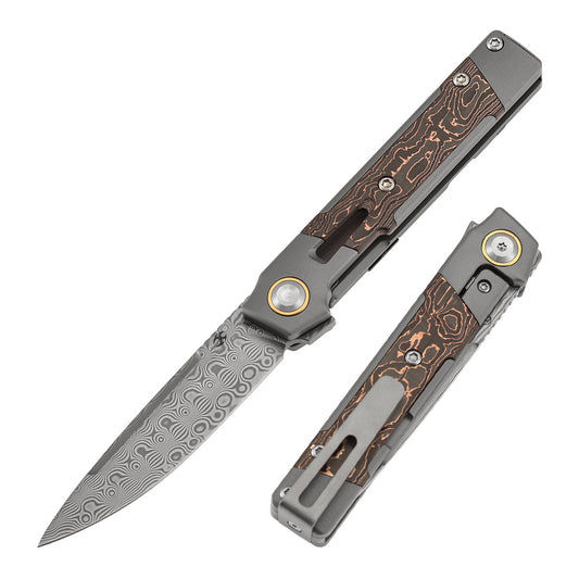 Kansept Kitpu K2123A5 front view – 2.9" Damascus drop point folding knife