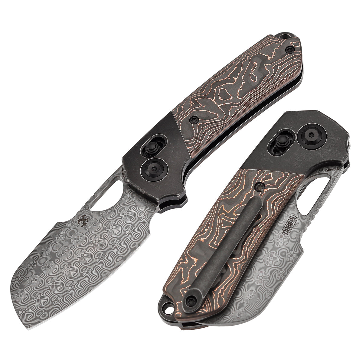 Kansept Nahual K2125V3 front view – 2.95" Damascus dagger folding knife