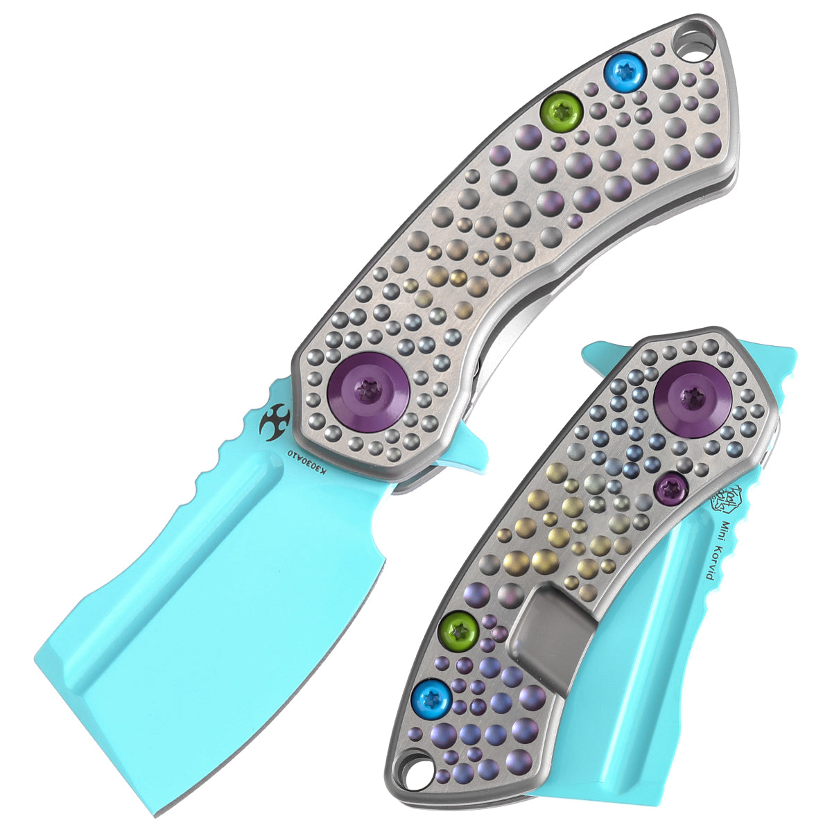 Kansept Mini Korvid K3030A10 front view - 1.45" light blue coating CPM S35VN cleaver folding knife